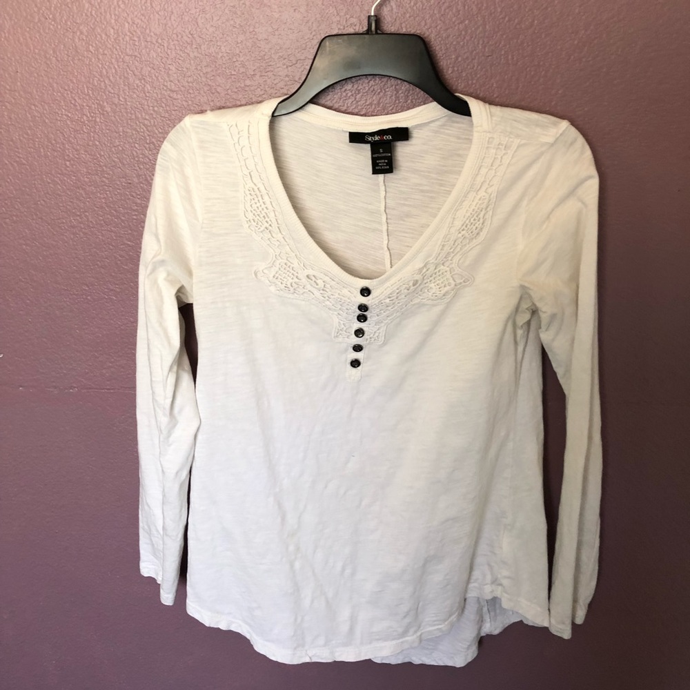 Style & Co Small Cotton Long Sleeve White Tee